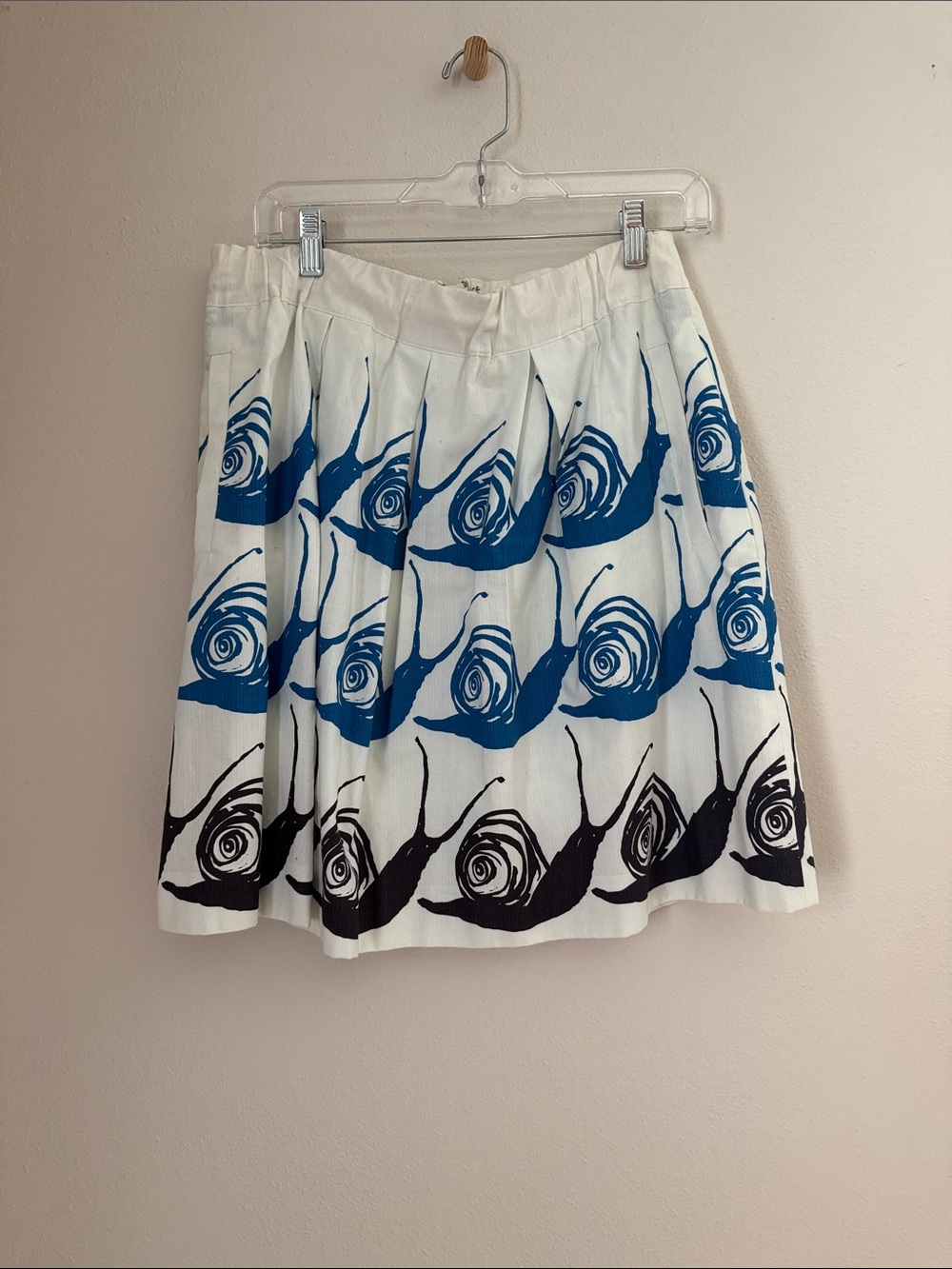 Maeve White Skater Skirt with Blue and Black Snail Print